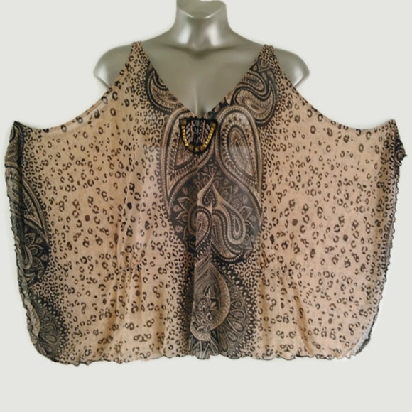 Animal paisley cold shoulder mesh tank - Picture 2 of 6